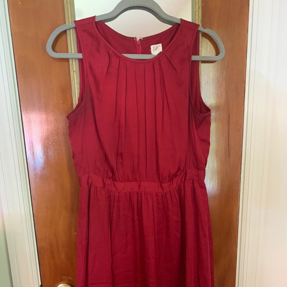 Loft Red Satin A-line Pleated Dress